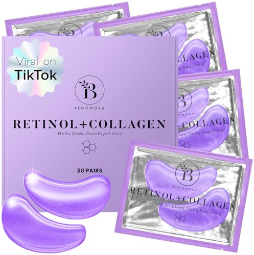BLOOMORA Retinol & Collagen Augenpads (30 Paare) | Eye Pads mit Niacinamid & Augenpads Hyaluron | Augenpads Gegen Augenringe | Augenringe Entfernen | Eye Patches
