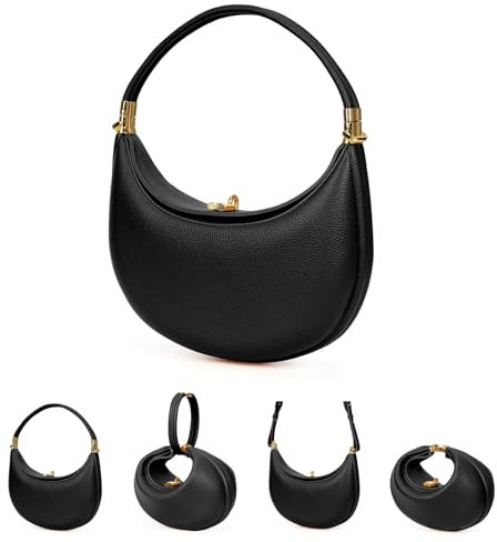 Lushandy Luna Bag 4 in 1 PU Pelle Mezzaluna Borsa Piccola Borsa a Tracolla per le Donne Mezza Luna Borsa Crossbody Borsa Hobo Borsa, nero, 11.0x6.1x3.5 inches
