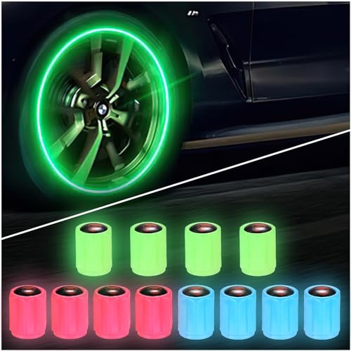 12 Car Dust Caps for Car Tyres, Skull Fluorescent Car Tyre Valve Caps, Luminous Tyre Caps, Universal Car Tire Valve Caps, Glow in the Dark Car Valve Caps for Car Tyres Bike Bicycle SUVs Motorcycles