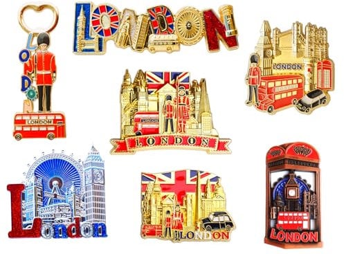 7-Piece Set of London Icons Metal Fridge Magnets - UK Landmarks Collection
