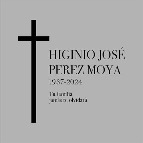 Placa funeraria de aluminio plateado grabado negro para exterior e interior grabada con láser para lápida, nicho o pared. Cinta doble cara ultra fuerte. (Diseño Cruz Larga)