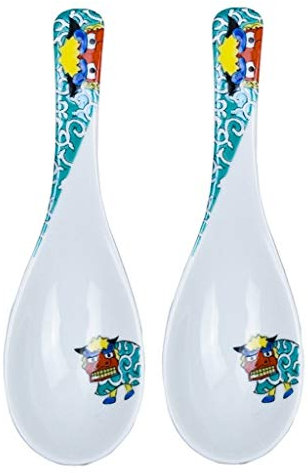 OWOHYG Schöpflöffel, asiatischer Löffel, Kleiner Keramiklöffel, japanischer handgefertigter Löffel für Suppe, Brei, Dessert, 2er-Set Suppenlöffel(E)