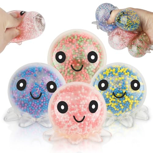 4 Stück Stressball Octopus Leuchtendes,Squishy Anti Stress Bälle,Antistressball Spielzeug Kinder und Erwachsene,Fidget Toy für ADHS,Partytüten Füllstoff Stressabbau Spielzeug für Weihnachten