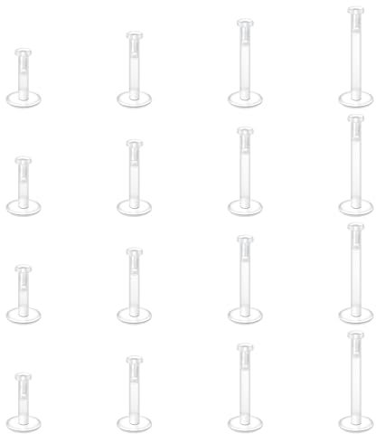 LAURITAMI 16 Stück Klare Lippenpiercing Stecker 16G Bioflex Plastik Lippenpiercing Stecker Retainer, Praktisch Unsichtbar Lippenpiercing Retainer Set für Mädchen Frauen Männer