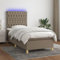 Homgoday Boxspringbett mit Matratze & LED Taupe 90x190 cm Stoff Bettrahmen Bettgestell Gästebett ETT mit Lattenrost Doppelbett Einzelbett Hotelbett Schlafzimmerbett