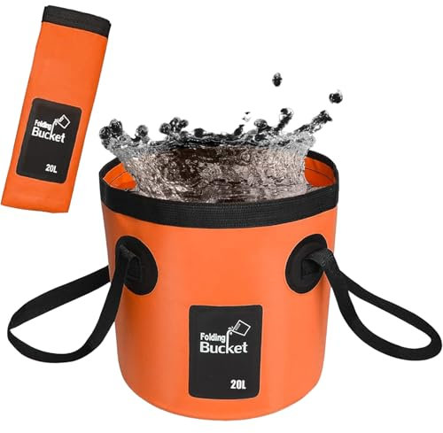 Seau pliable ultra léger pour évier d'extérieur - 20 l - Seau de camping portable avec poignée - Seau pliable pour la pêche, la randonnée, le camping, le lavage de voiture, etc. (Orange - 20 l)