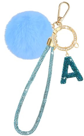 MWOOT Kristall Buchstaben Schlüsselanhänger, Rhinestone Namensbuchstabe Anhänger für Handtasche Rucksack Dekoration, Blau Buchstabe A