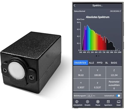 Handheld-Spektrometer für Lichtmessung, 340-1000nm Tragbares Spektrum-Beleuchtungsmessgerät, Echtzeit-CCT-CRI-PAR-PPFD-Analyse, LED-Pflanzenlicht-Tester mit APP & PC-Software, USB-Typ-C-Verbindung