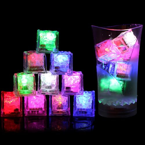 JINXIAN 18 Stück Leuchtende Eiswürfel LED Eiswürfel Leuchtwürfel Badewanne | Getränke Leuchtet Bei Kontakt mit Wasser für Bar Club Hochzeit Party Dekoration
