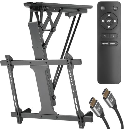 Maclean Electric Soporte de Techo para TV de 32-70 para Techos Planos e Inclinados | Inclinación Continua hasta 75° | Control Remoto | Máx. 35 kg | VESA 600x400 (Soporte + Cable HDMI 3m 2.1a)