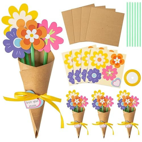 Muttertagsgeschenk Basteln Blumen Blumenstrauss Kinder DIY Papier Blume Bastelset für Muttertag, Muttertagsgeschenke Basteln mit Kindern, Kunsthandwerk Geschenk für Jungen Mädchen Frühling (#01)