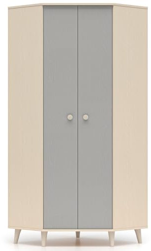 Lomadox Jugendzimmer Eckschrank in Sandbeige mit grau fühlbare Struktur, mit 2 Kleiderstangen Softclose Kleiderschrank