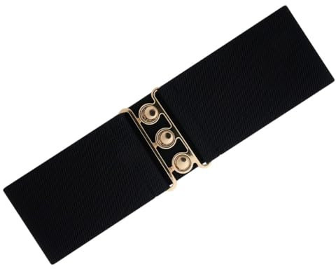Ro Rox Retro Vintage - Stil Elastischer Weiter Gurt Gürtel - DE 34-54 (Schwarz und Gold, Large)