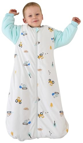 Baby Schlafsack Winter mit abnehmbaren Ärmeln 3.5 TOG Warm Baumwolle Baby Winterschlafsack 0-18 Monaten (Bagger, L)