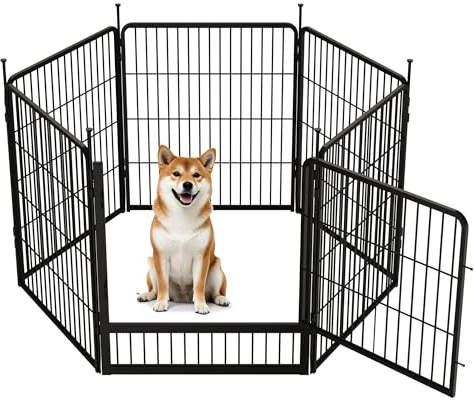 SunsGrove 6-teilig Welpenauslauf 80cm Hoch, Schwerlast Hundestall für drinnen mit 1 Türen, Anti-Rost Hundezaun, Automatische Verriegelung, Pet Playpen for Yard RV Camping, Schwarz