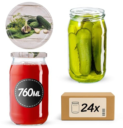 KADAX 24er Set Einmachgläser 760ml TO82 Einlegegurken, Große Sturzgläser mit Schraubdeckel, Einkochgläser Fermentierglas für Gurken, Gemüse, Sauerteig