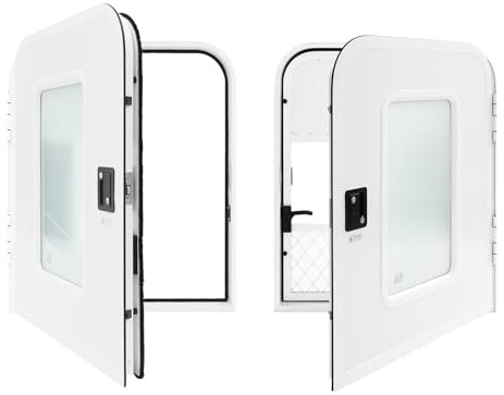 Puerta de entrada para autocaravana de 30 x 36 pulgadas (762 x 915 mm), puerta de entrada de aluminio con ventana y rejilla para insectos, cerradura de un solo punto para autocaravana, furgoneta