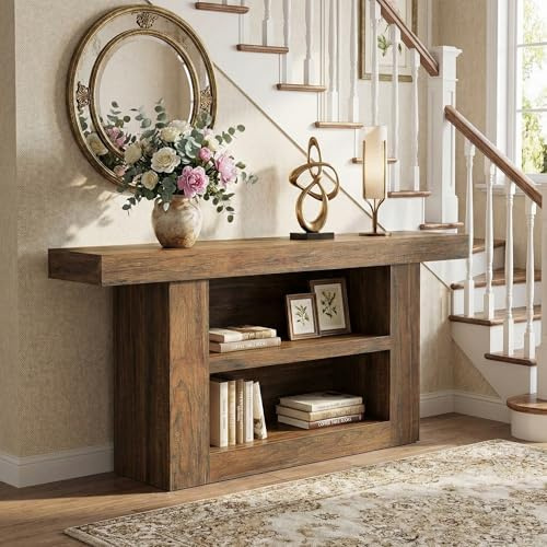 Lailang 160cm Console d'entrée, Table d'entrée en Bois, Console Canapé, Meuble d'entrée avec Rangement, Meuble Vintage, 160 x 8 x 20 cm, Marron Rustique