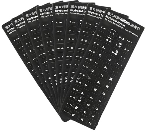 FHRYNA 8 pezzi Kit adesivi tastiera per conversione layout italiano, adesivi lettere per laptop e tastiera PC, materiale PVC resistente (Nero) - 8 stickers tastiera