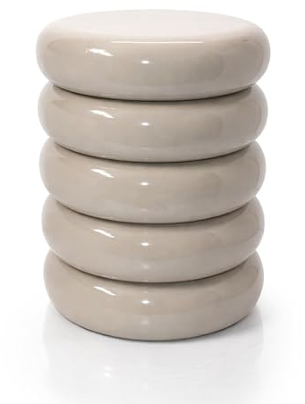 Relaxdays Beistelltisch, Bubble Design, Wohnzimmer Dekoobjekt, beige | Beistellhocker HxD: 45 x 31 cm, Hochglanz Metall