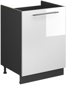 Vicco Spülenunterschrank Fame-Line, Weiß Hochglanz/Anthrazit, 60 cm | MDF-Front · Ohne Arbeitsplatte · Höhenverst. Füße · Metallgriffe · Soft-Close