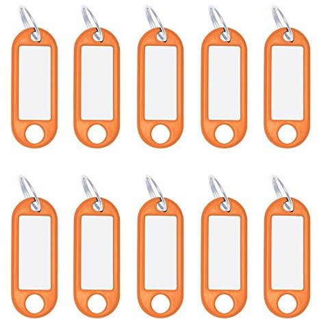 Wedo 262101806 Porte-clés avec anneau, interchangeables Étiquettes en plastique, 10 pièces, orange