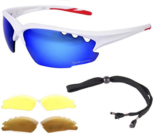 Rapid Eyewear Breeze weiß/Blau Verspiegelt Sportbrille mit Wechselgläsern: Ideale Tennis, Handball, Baseball, Segeln, beachvolleyball Brille usw. Für Herren und Damen