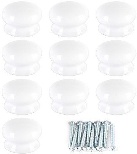Furnitec 10 x White Ceramic/Porcelain Kitchen or Cupboard knobs 39mm Diameter