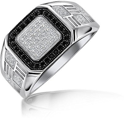 Personalisieren Sie Herren Geometrischer Micro Pave Halo Quadrat Zwei-Ton Weiß Schwarz CZ Zirkonia Verlobungs Statement Ring Für Männer .925 Sterling Silber Anpassbar