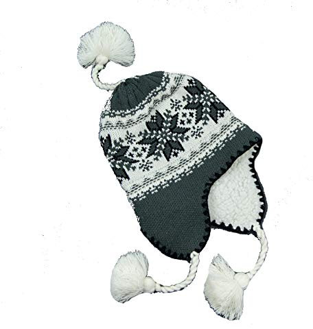Peruanische Mütze, gefüttert, aus Plüsch, sehr warm, 100 % Acryl, Einheitsgröße, ca. 58 cm, Futter Chullo, Winter, warm, Bommel, für Damen und Herren, Unisex, Ref: 2805 Gr. One size, grau