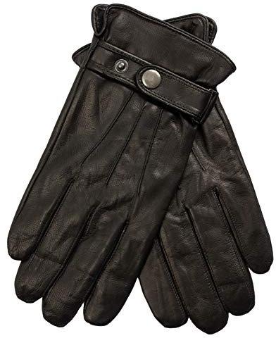 EEM Herren Lederhandschuhe, weiches italienisches Leder, Touchfunktion, Riegel mit Druckknopf, Fleecefutter, schwarz XL
