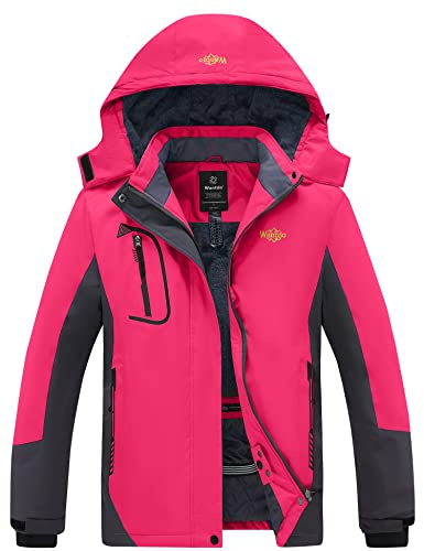 Wantdo Femme Veste de Ski Outdoor d'hiver Chaud Capuche Parka Rose 2XL