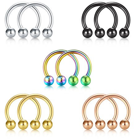 Briana Williams 5 Paar Nasenpiercing 1,2mm Septum Hufeisen Chirurgenstahl Lippen Nase Brust Helix Ring Piercing