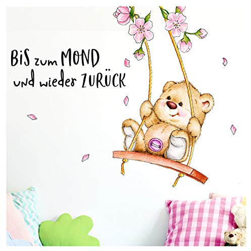 Little Deco Wandtattoo Bis zum Mond & Bär auf Schaukel I (BxH) 96 x 80 cm I Kinderzimmer Babyzimmer Aufkleber Sticker Wandaufkleber Wandsticker Stickers DL151