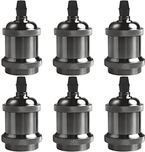 DiCUNO E27 vintage solid Lampenfassung, Aluminium & Keramik Lampenhalter, E27 Sockel für Glühbirne, Antiker-Look für Wand-, Tisch- & Deckenleuchte, DIY Zubehör, Pearl Black, 6er Pack