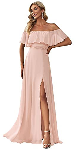 Ever-Pretty Fendue Robe de Demoiselle d'honneur Soirée Femme Longue Cérémonie Rose Clair 48
