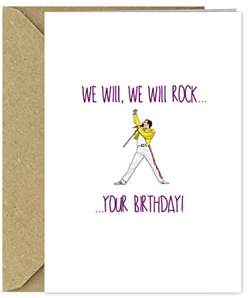 Funny Freddie Mercury Birthday Card - We will, we will rock your Birthday! Birthday Card for him - Birthday Card for her - Rock Music Queen fan