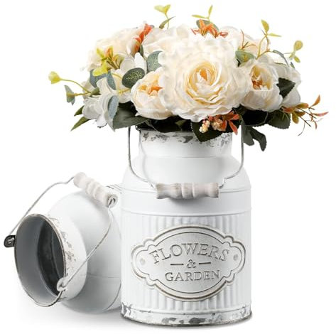 APSOONSELL Französische Landhausdekoration, rustikale Bauernhaus-Küchendekoration, verzinkter Eimer, dekorative Metall-Blumenvase, Vintage-Milchkanne für Badezimmer, Wunderkerzen für Hochzeiten