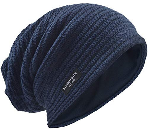 VECRY Herren Lässige Mütze Strickmütze Schädeldecke Lange Gefütterte Winter Sommer Hüte (Solide Marine)