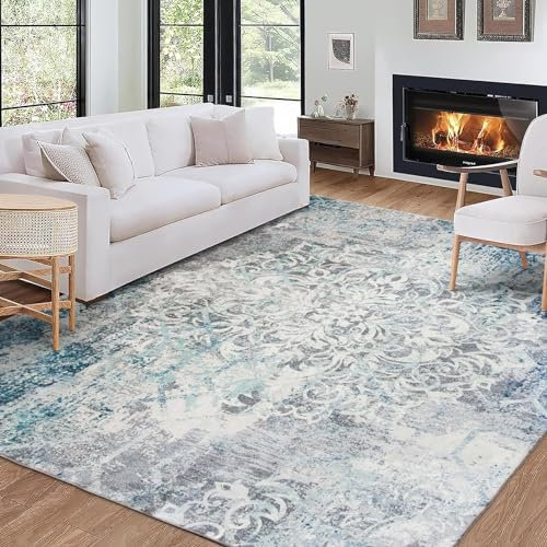 ReaLife Waschmaschine Teppich - Wohnzimmer Schlafzimmer Badezimmer Küche Flur Büro - rutschfest Kurzflor Fleckenbeständig - Boho Vintage Boheme - Blair - Grau - 225 x 285