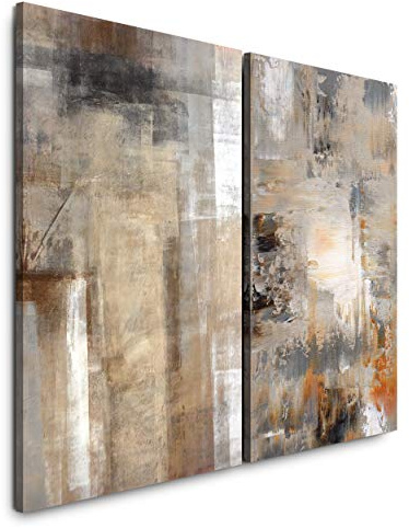 Paul Sinus Art Wandbild 2 teilig je 60x90cm Abstrakt Beige Struktur Textur Pastellton Modern Ausdrucksvoll