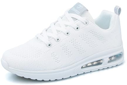 ANBIWANGLUO Damen Turnschuhe Atmungsaktiv Laufschuhe Leichtgewichts Sportschuhe Luftkissen Hallenschuhe Outdoor Fitnessschuhe Gym Schuhe Weiß 35 EU