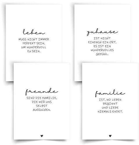 Donari® Poster Familie Spruch Set Schwarz-Weiß 21x30 • Wandbilder Deko Wohnzimmer Happy Family • Bild Wandposter ohne Rahmen Dekoration Sprüche Set