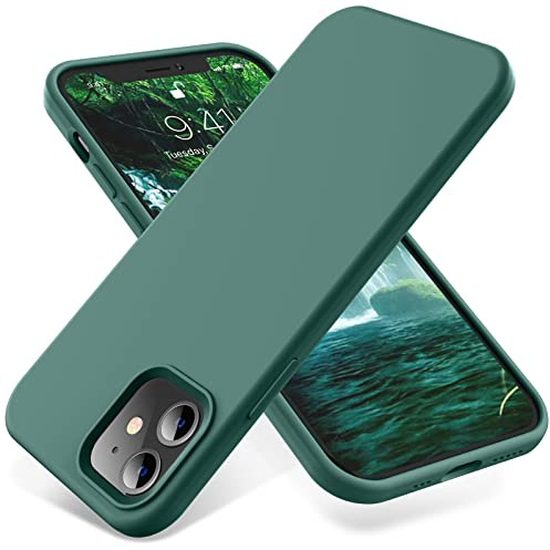Soft Silicone Designed for iPhone 12/12 Pro Case,[Military Grade Drop Protection] [Anti-Scratch Microfiber Lining] Shockproof Protective Phone Case Slim Thin Cover 6.1 inch,Pine Green