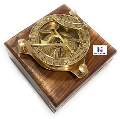 12,7 cm Sonnenuhr-Kompass massives Messing Sonnenuhr (mit Holzbox)