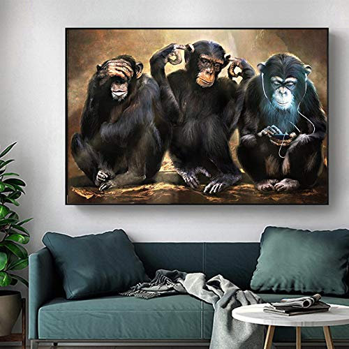 CEyyPD Leinwanddrucke Niedliches Tier Wandkunst Affe Leinwand Malerei Poster Drei lustige Orang-Utans Wandbild für Wohnkultur-60x120 No Frame