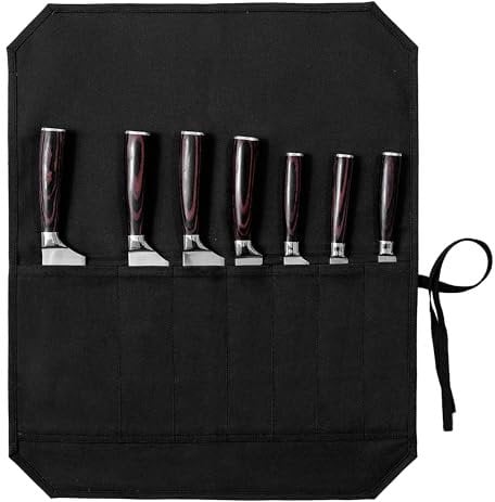 Kaaltisy Gewachstes Canvas-Messer-Rolltasche, Aufbewahrungstasche für Küchenmesser, wasserdichte Messeraufbewahrungstasche, Werkzeugtasche, Schwarz