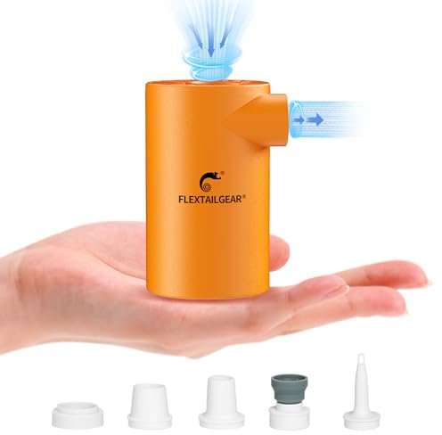 FLEXTAILGEAR EVO Pump, Tragbare Elektrische Pumpe,Luftmatratze Pumpe, Hoher Luftdruck von 4,5kPa, 3800mAh Akku,5 Mehrfachfunktion Düsen für Doppelbett,Schlauchboot,Einzelbett,Luftmatratze