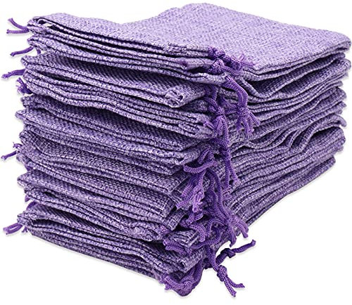 Leeyunbee 30PCS 10x15cm Sachets en Jute, Pochettes Sachets en Lin, Sac Cadeau réutilisable, Sacs en Jute Avec Cordon De Serrage pour Bijoux Cadeau Fête Anniversaire Noël Mariage DIY (Violet Clair)