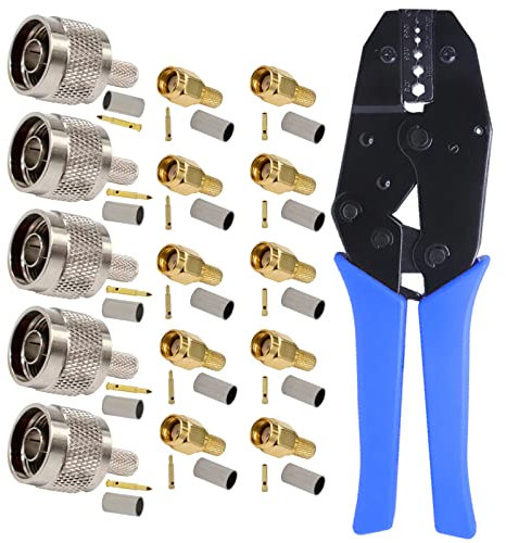 通用 SMA N Koaxialkabel Crimp-kit,16pcs SMA RP-SMA-Stecker, N-Stecker und Crimpwerkzeug für RG58-Koaxialkabel verbindet Antennen mit Funkgeräten, Routern und WLAN-Karten